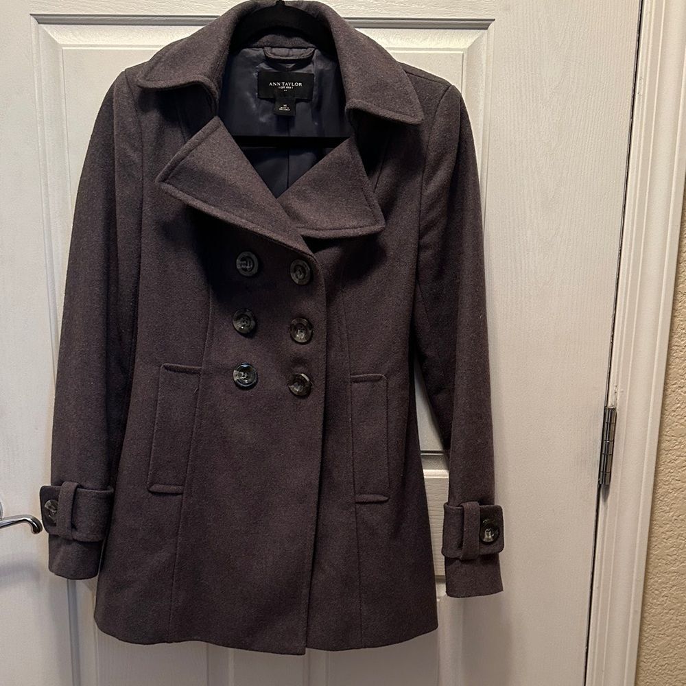 Ann Taylor Dark Gray Double-Breasted Pea Coat, XS, fully lined.
